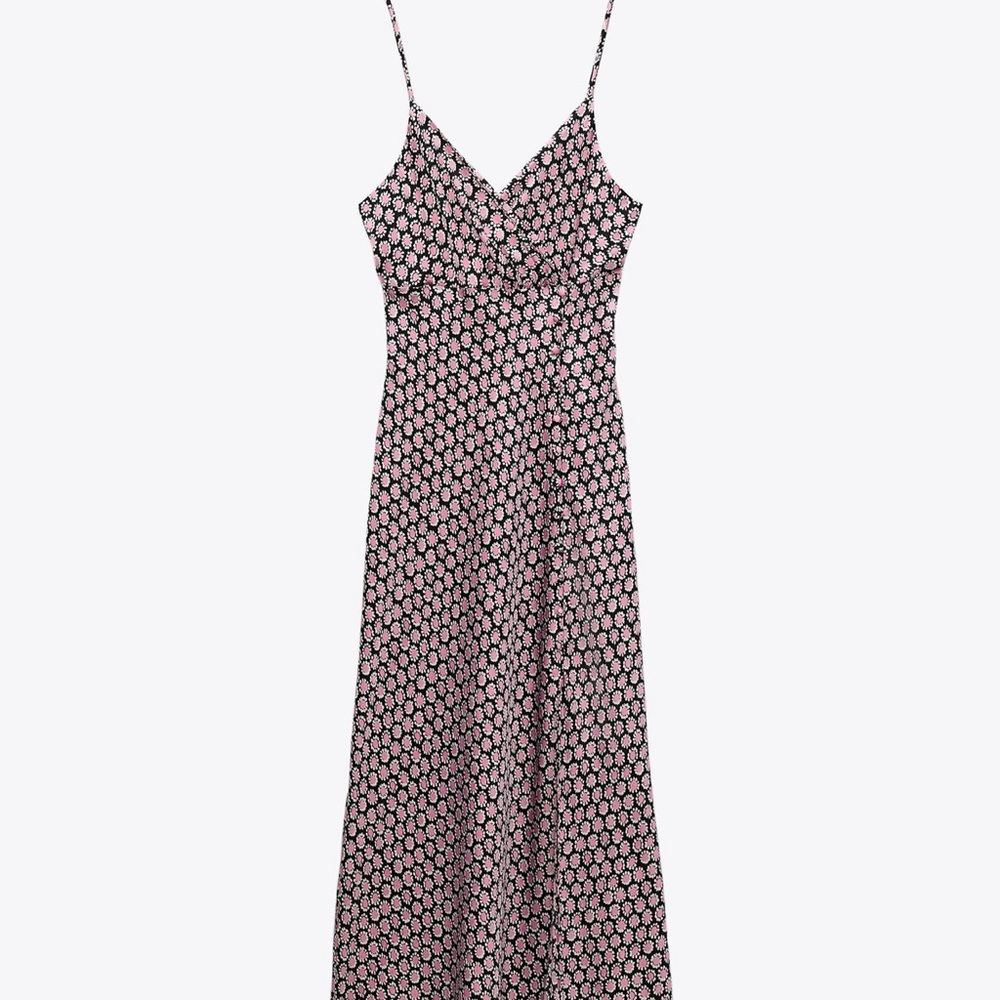 Zara satin effect dress with V neck line.